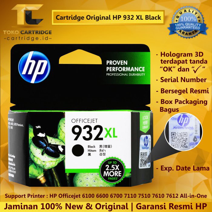 Cartridge HP 932 XL Black Original Tinta 932xl CN053AA Printer HP 6100 6600 6700 7110 7510 7610 7612
