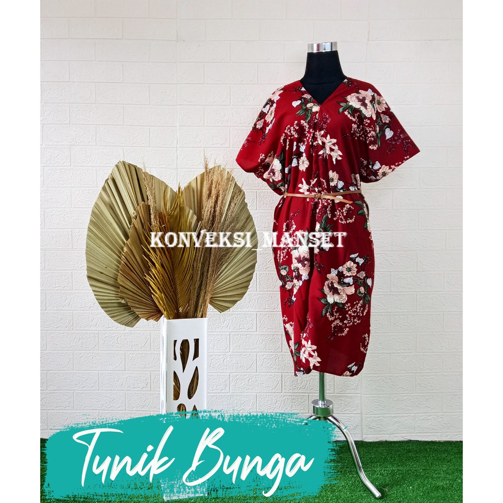 TUNIK WOLFIS V-NECK MOTIF BUNGA RIMBUN [ FREE BELT ]