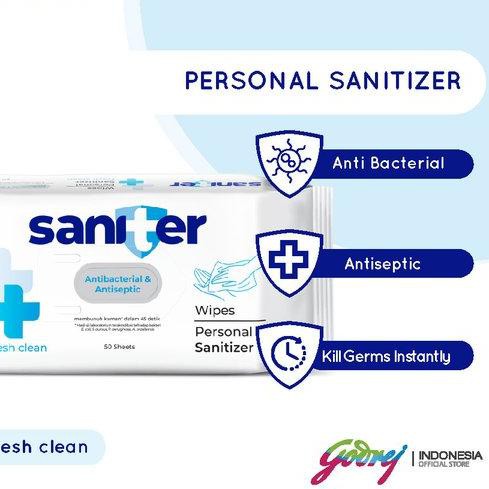 ⅍ Saniter Wipes 50 / Saniter Tissue Basah 50 Lembar ➴