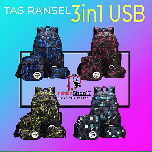 BACKPACK FASHION / TAS RANSEL SEKOLAH USB / TAS 3IN1 BACKPACK PUNGGUNG RANSEL PORT USB