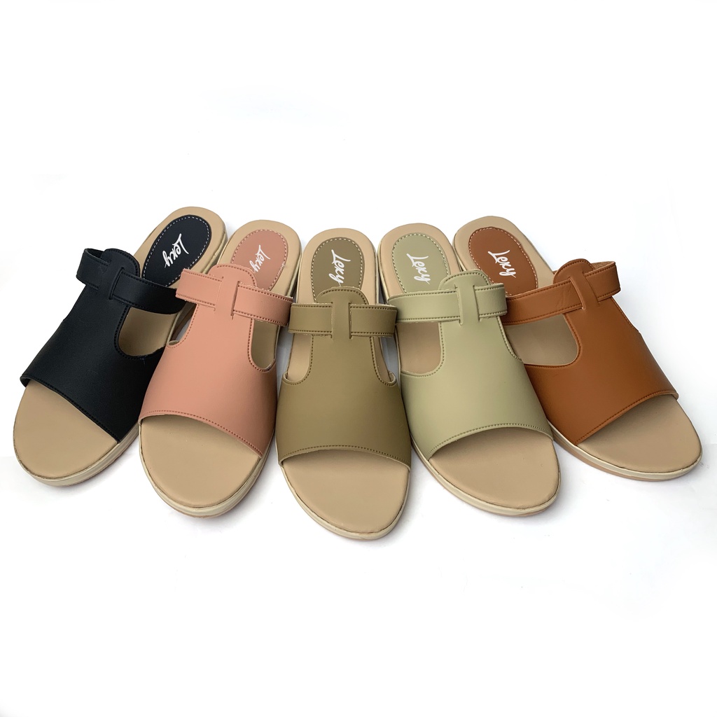 Sandal Wanita Casual Kulit Selop Kokop Hak Wedges