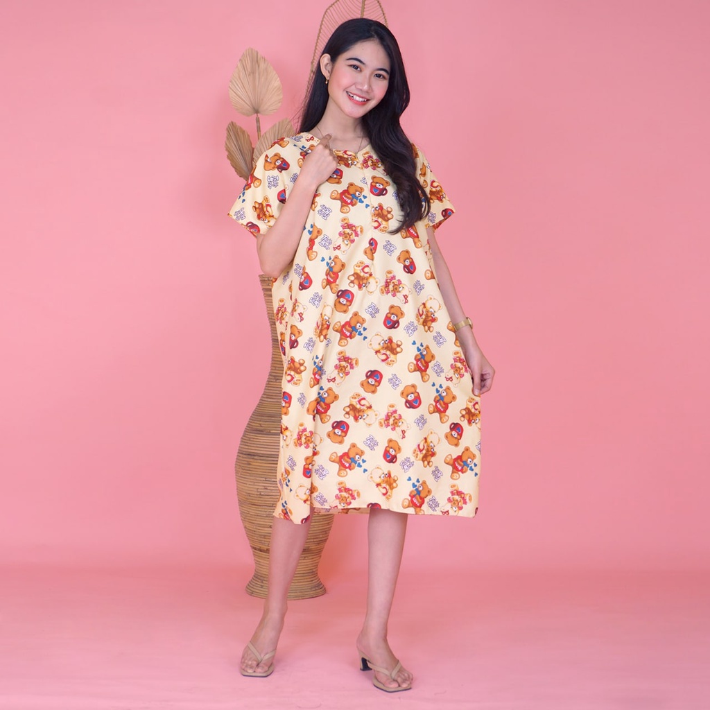 Daster JUMBO XXL Batik, Motif Acak / Campur, Leher Kancing Bumil Busui , Batik Warna-DJR Beruang