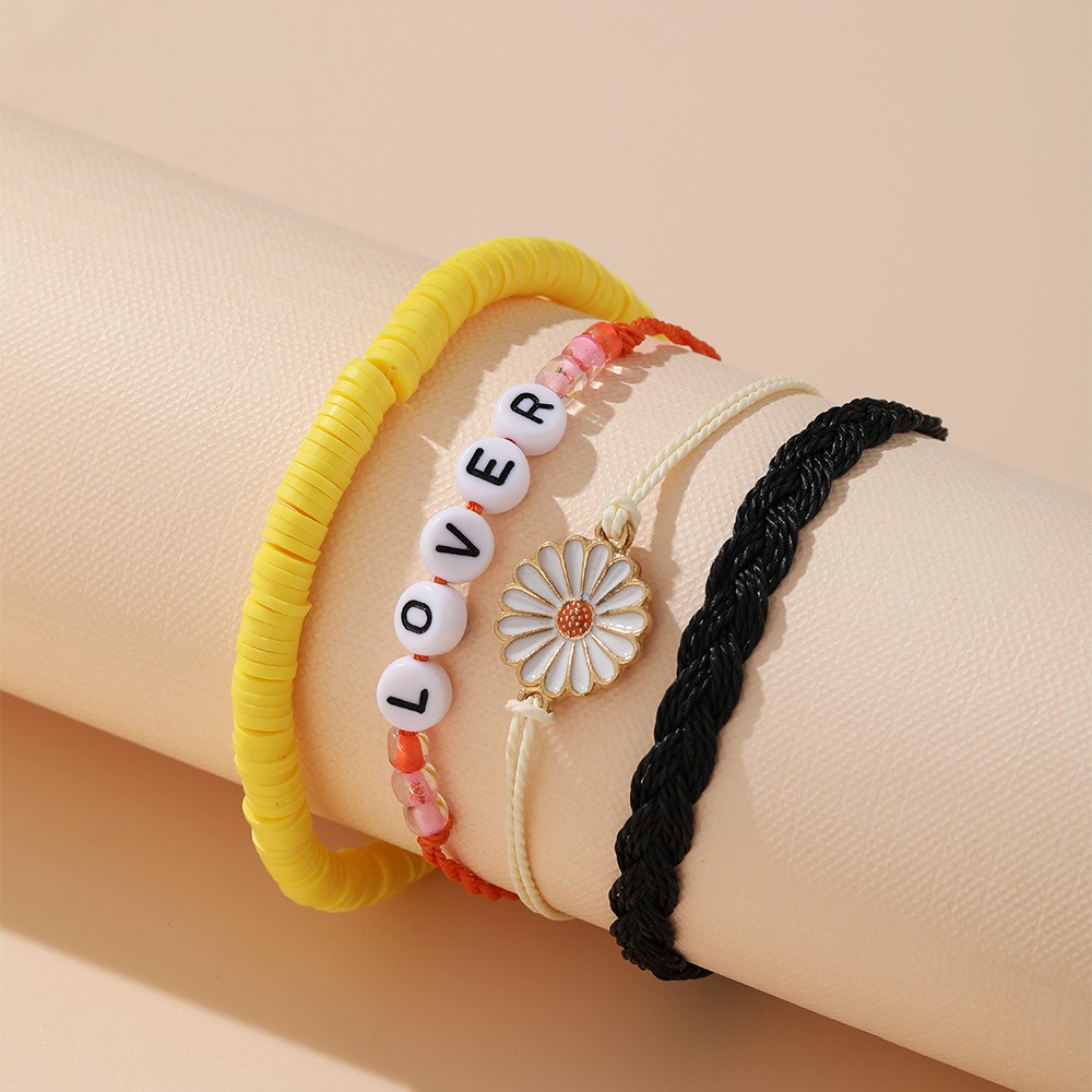 YEEZII Set Gelang Rantai Manik-Manik Mutiara Desain Bunga Alfabet Butterfly Gaya Bohemian Untuk Wanita