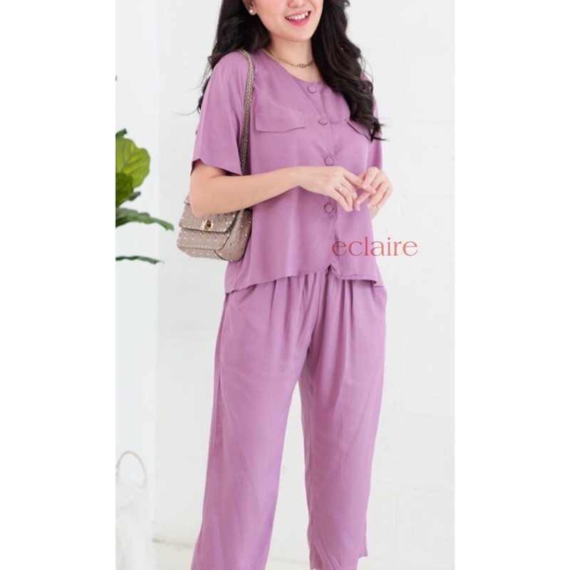 ECLAIRE - Culote Set Rayon Korean Button