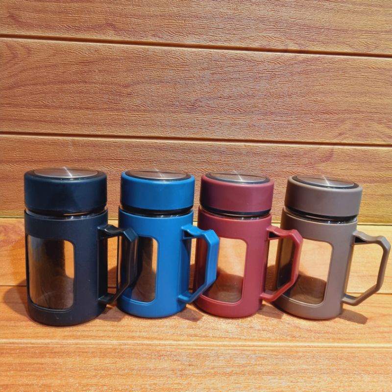 Mug Tutup Thermos 450ml / Mug Kaca / Gelas Tutup Kaca Murah / Gelas Kaca Motif Thermos / Cangkir Kaca