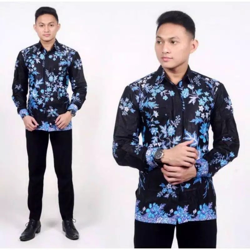 Promo Batik Couple Keluarga Sarimbit Sania Ruffle Batik Ori Ndoro Jowi Motif Cibulan Biru