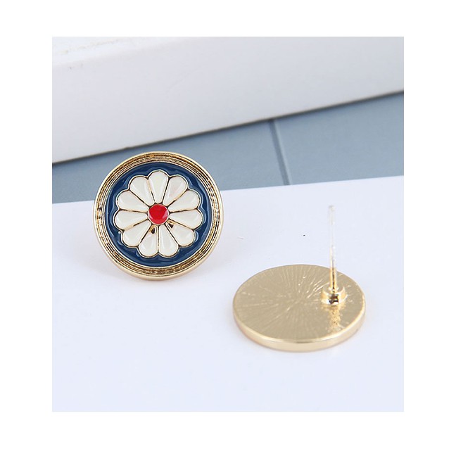 LRC Anting Tusuk Fashion Golden Daisy Oil Drop Geometric Round Earrings A61784