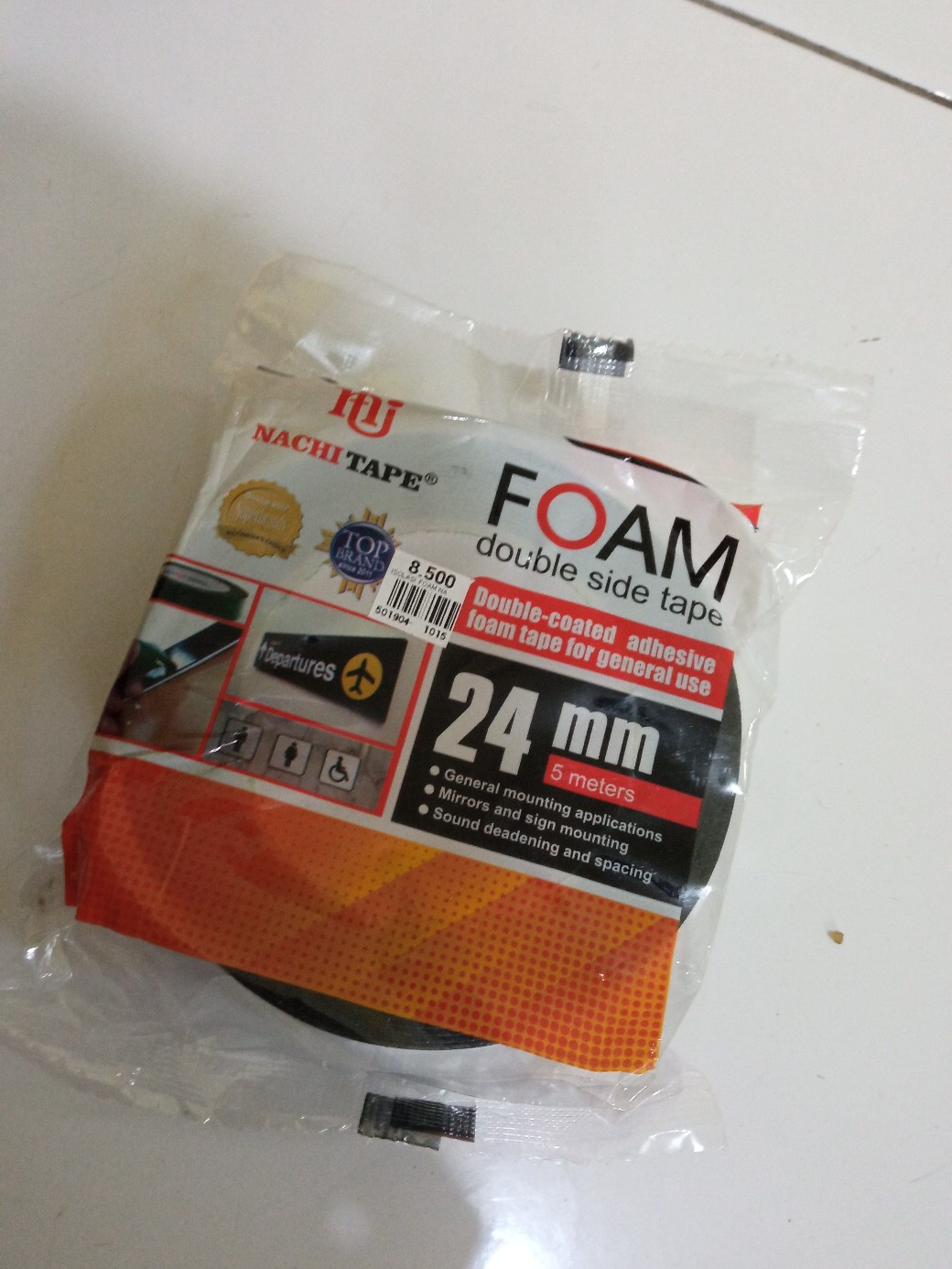 Double Tape Foam Lebar (2,4cm) 24mmx5m Isolasi Bolak Balik Spon Perekat Lampu Led Strip Lengket