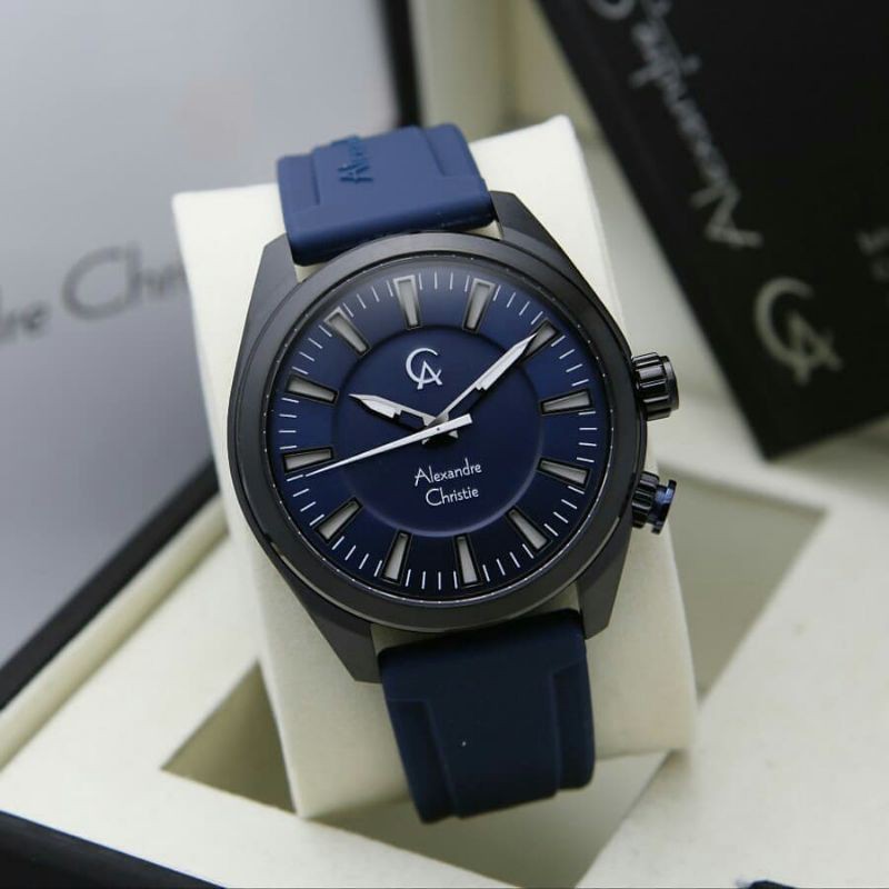 Jam Tangan Alexander Christie Blue Black+LED Button AC8630