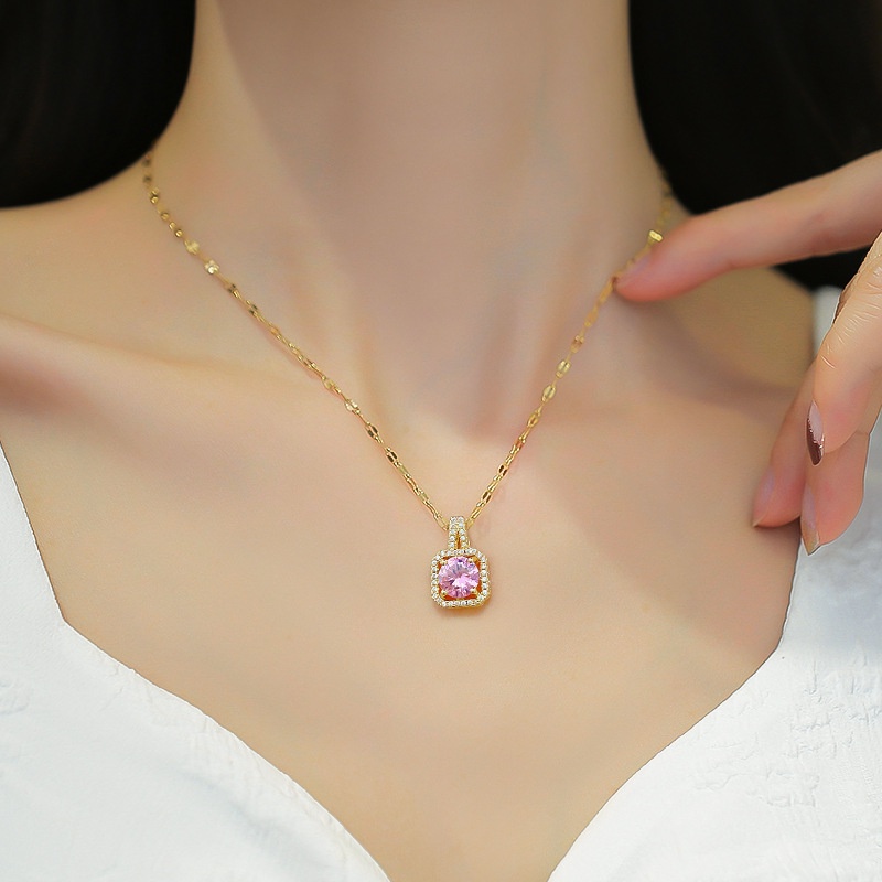 Pandora Kalung 18K Gold Cubic Zirconia Dengan Liontin Berlian Untuk Wanita