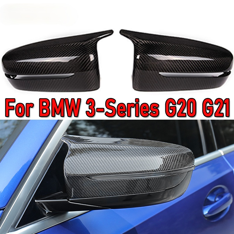 Cover Penutup Kaca Spion Samping Mobil BMW G20 G21 3 Series 2019 2020 2021 M Power Bahan Serat Karbon Warna Hitam / Putih