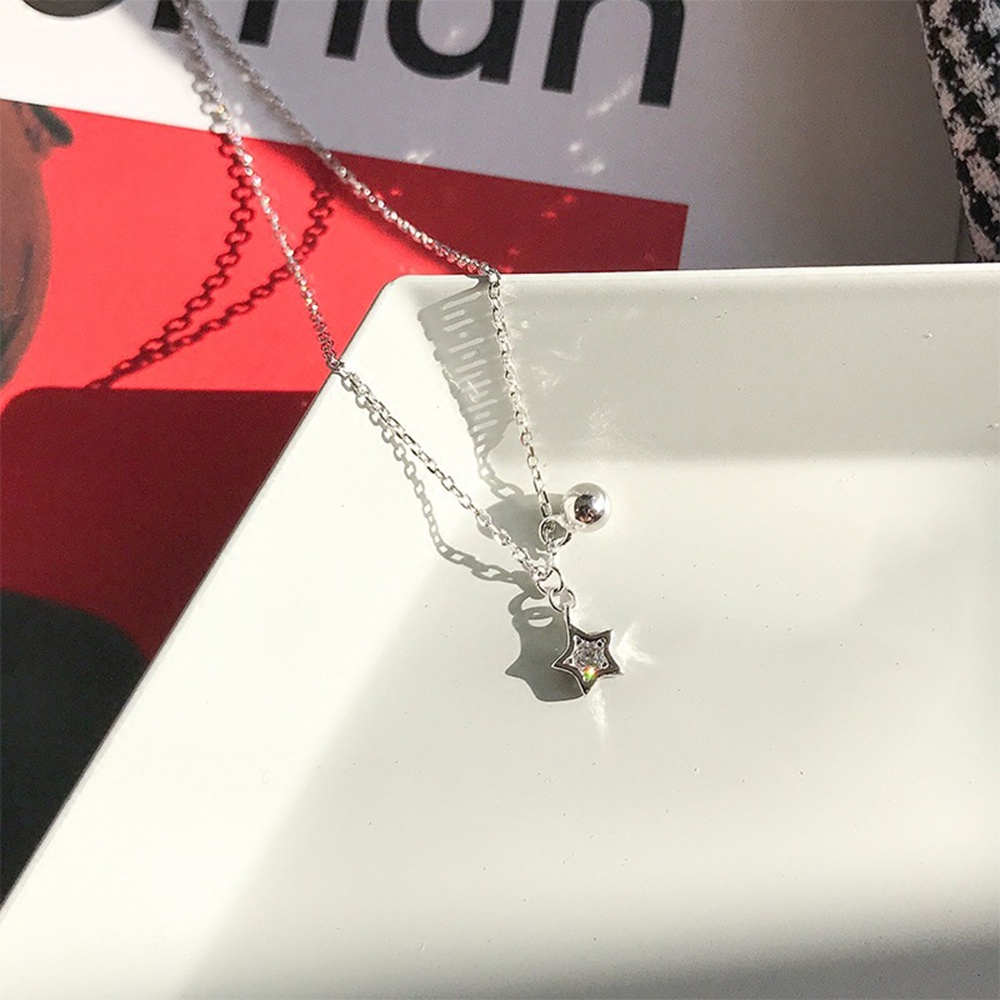 【COD Tangding】Kalung Rantai Pendek Liontin Bintang Dan Lonceng Gaya Retro Untuk Wanita
