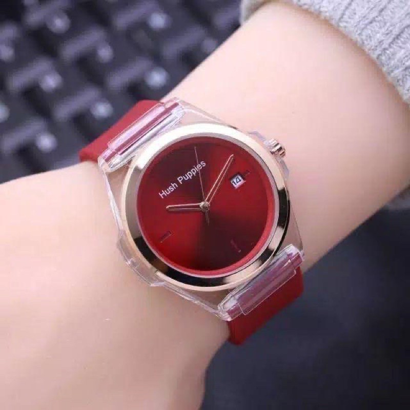 Best seller !isa COd bayar ditempat Jam Tangan Wanita Hush Puppies Rubber Tanggal On Free Box