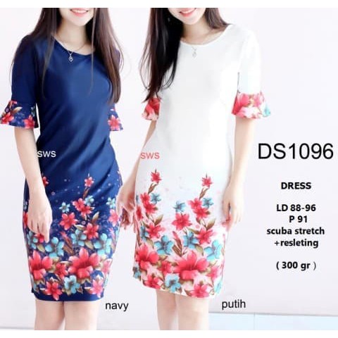 NEW FB SEDS1096 - DRESS PESTA DRESS KANTOR SEPAN BASIC BUNGA SCUBA - HITAM