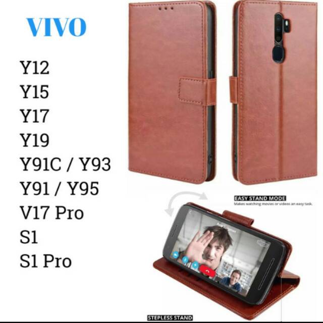 Leather Flip Cover VIVO Y12 Y15 Y17 Y19 Y91 C Y93 Y95 V17 S1 PRO Casing Sarung Dompet Wallet kulit