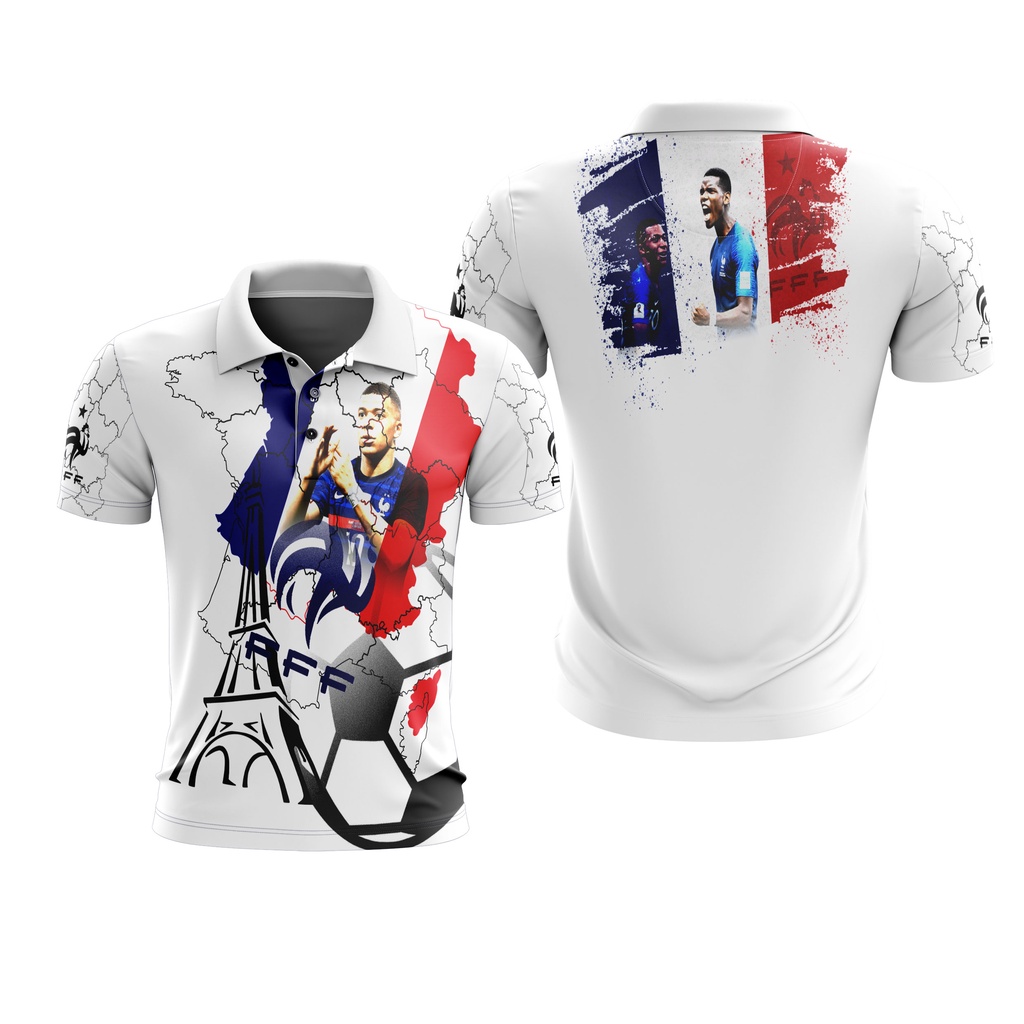 Kaos Polo Wangki Sepak Bola Piala Dunia Qatar 2022 France Prancis Custom Full Printing