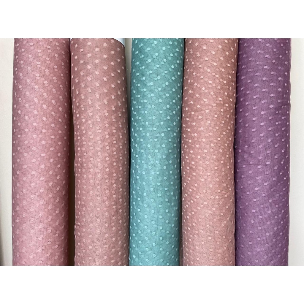 Kain Tile Tille Tulle Dot Dotty Polkadot Warna Pink Rosegold