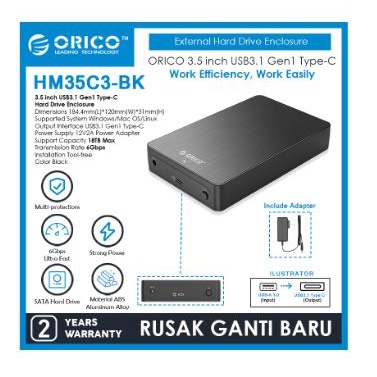 Hdd Harddisk enclosure orico 3.5&quot; sata 3.0 usb type-c 6Gbps adapter hm35c3 - Casing hard disk drive 3.5 inch sata3 hm35-c3