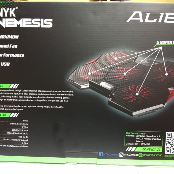 Cooling Pad Nyk Nemesis X2 Alien with 5 Super Fan