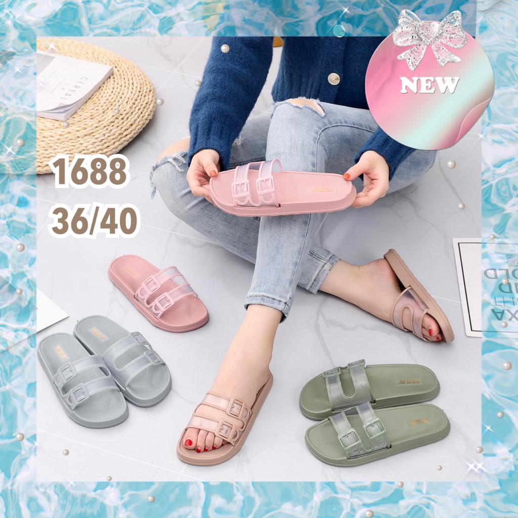 [SUPER BEST SELLER] Sandal Selop Jelly Willona three brothers Wanita Korea Ban 2 Gesper Transparant bening Import MGR Morego Mokaya Balance Breslin (1688)/ Size 36-40