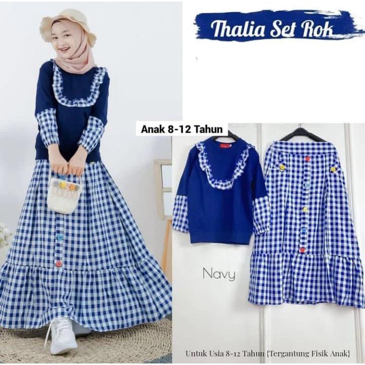Set Atasan Blous Celana Rok Katun Kotak /Baju Gamis Anak /Remaja 8-12 Tahun Usia Tanggung /Thalia Se