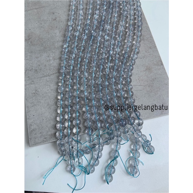 semi stone rutilated kuarsa BLUE quartz 10mm BIRU bintik gelang kalung