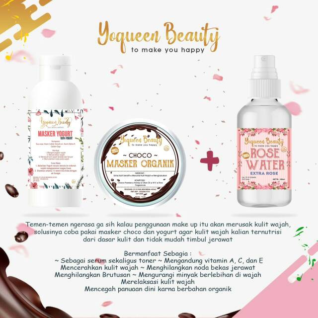 Paket Masker Organik + Masker Yogurt + Rose Water Yoqueen Beauty Yoqueenbeauty