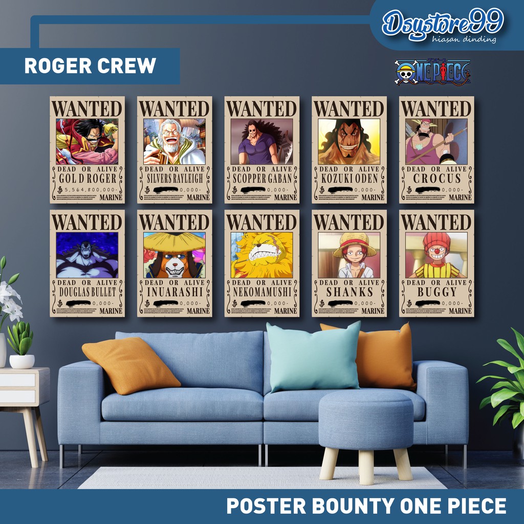 Poster Bounty One Piece 1SET KRU ISI 10PCS SIZE A4-ROGER PIRATE