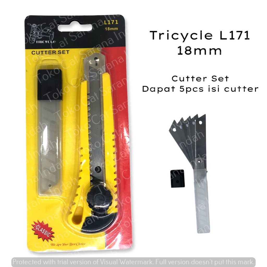 

BESTGUARD CUTTER L171 CLASSIC 18MM PISAU SERBAGUNA PLUS 5 PCS PISAU LONG LIFE TRICYCLE