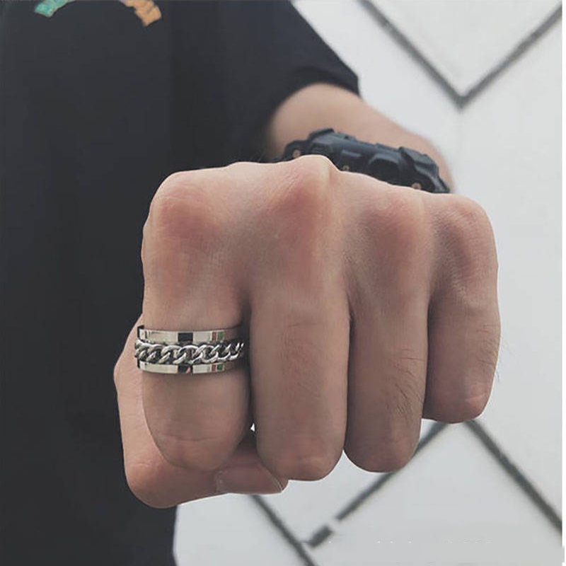 Cincin Pembuka Botol Model Rantai Spinner Bahan Stainless Steel Gaya Punk Untuk Pria Dan Wanita