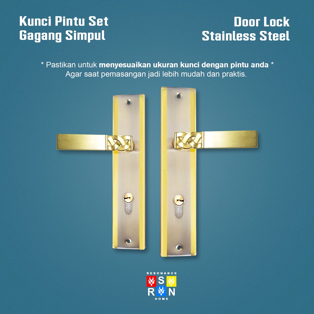 Kunci Pintu Besar Gagang Simpul GOLD / Silinder Full Set Resonance Home