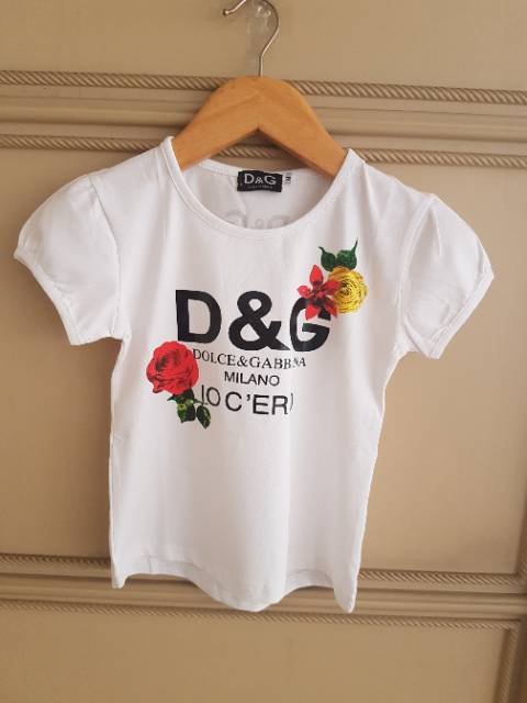 GA2586 DG FLOWER WHITE KAOS ANAK CEWEK IMPORT KOREA PUTIH MURAH PEREMPUAN