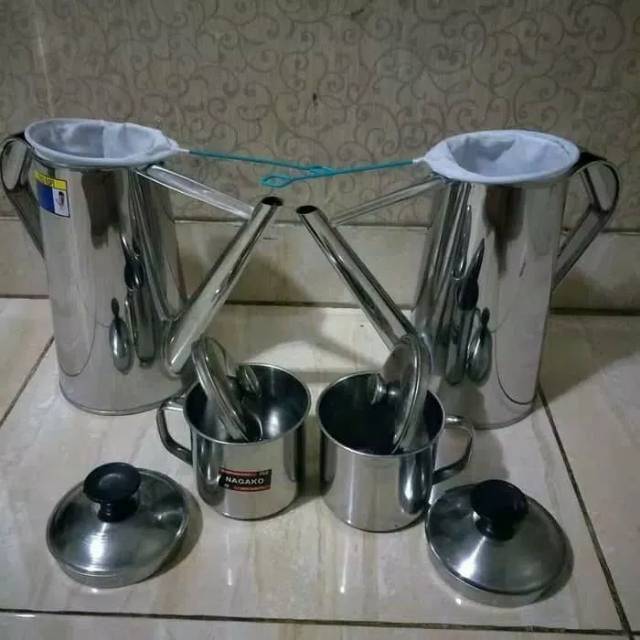 Paket Hemat 2bh Teko Thai Tea 24 Cm + 2bh Saringan Teh + 2bh Mug Rosh 9 Cm Stainless