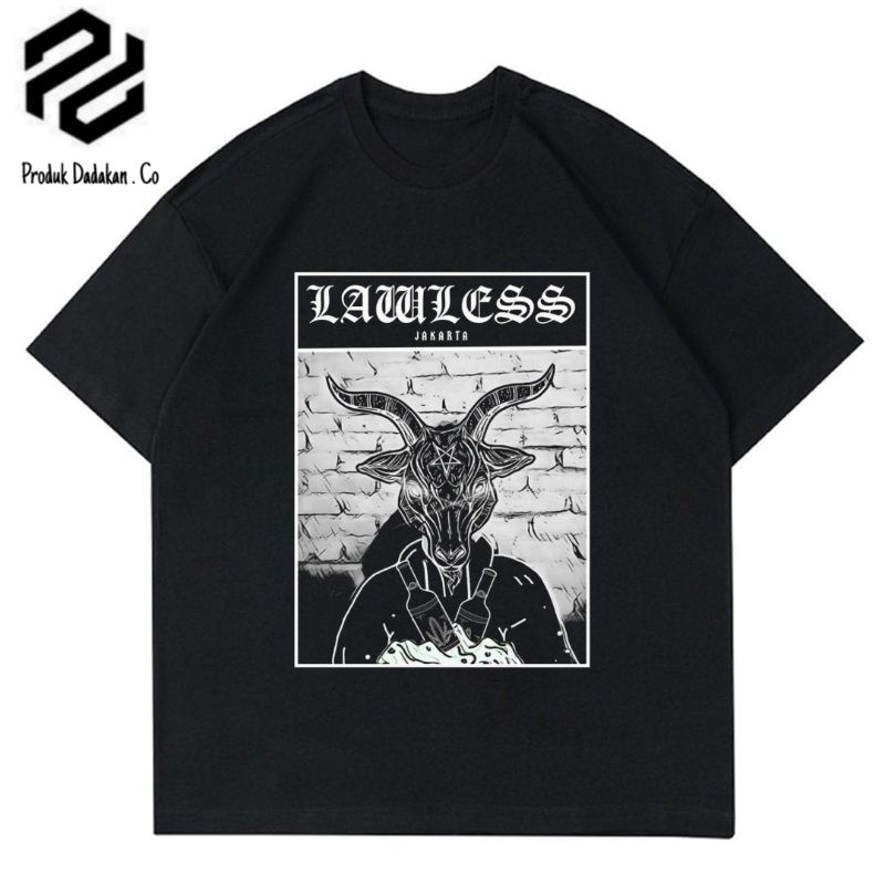 kaos LAWLESS JAKARTA SATANIC tshirt distro baju band metal musik rock t-shirt hitam oversize rap tee