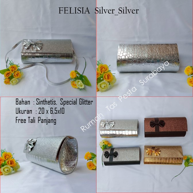 Tas Lucu,Tas Murah,Tas Mewah,FELISIA  PITA SAMPING Silver_Silver