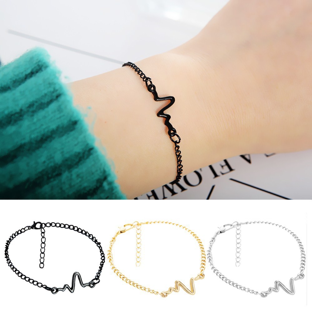 Gelang Tangan Zigzag / Gelang Rantai Adjustable Simple Model Elektrokardiogram Untuk Pria/Wanita