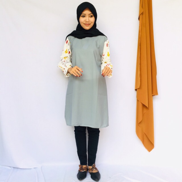 TUNIK BUNGA KOMBINASI POLOS