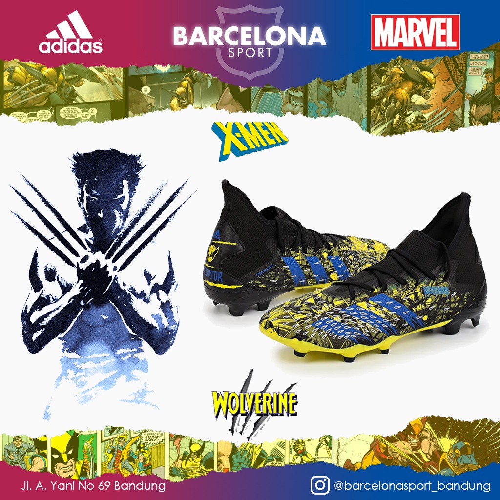 ADIDAS X MARVEL Predator Freak Wolverine.3 FG Sepatu Sepak Bola - Core Black/Cloud White/Solar Yello