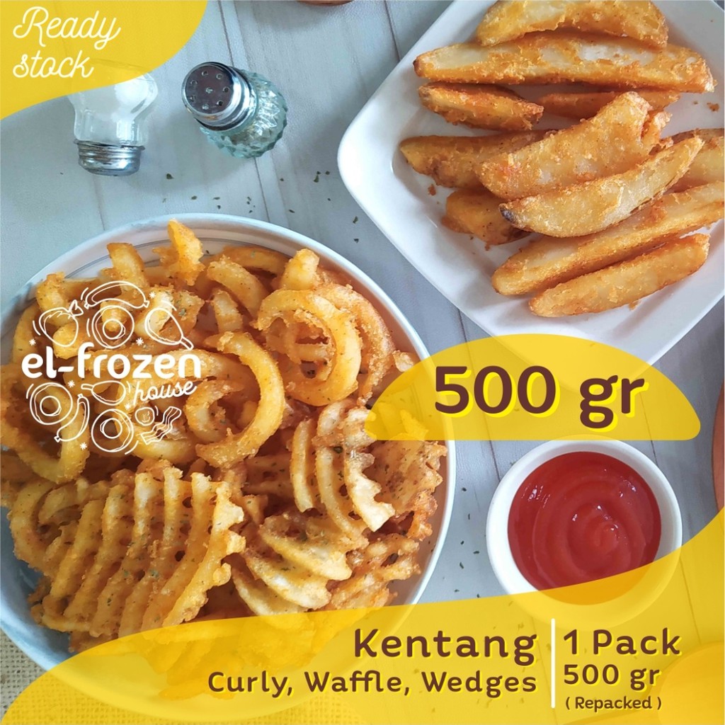 Frozen Food Kentang French Fries LambWeston Repacked 500gr Curly/ Waffle/ Wedges Camilan Beku
