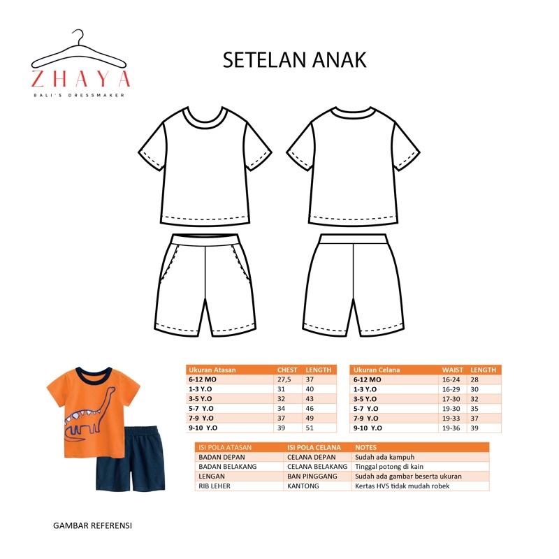 Pola Baju Instan Setelan Kaos Anak Usia 0-10 tahun