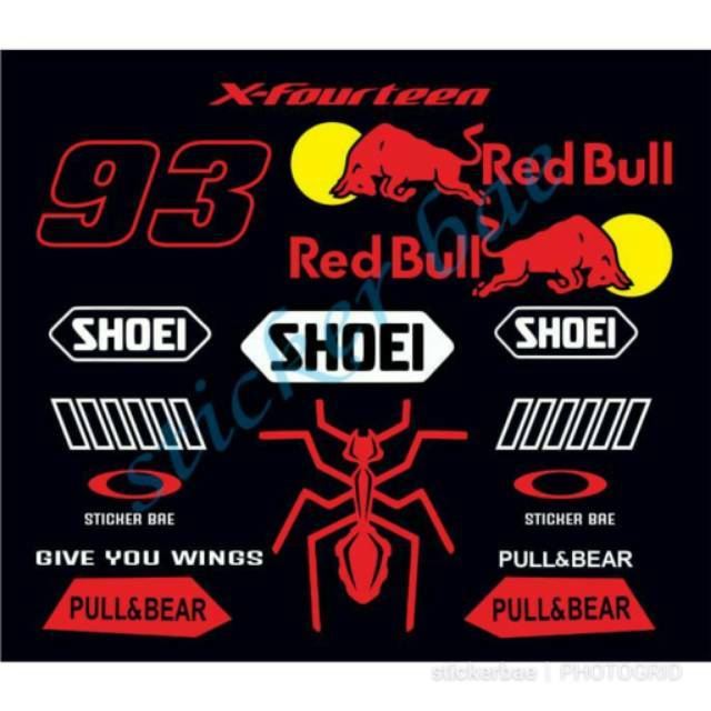 Sticker helm redbull shoei stiker red bull cutting  full set