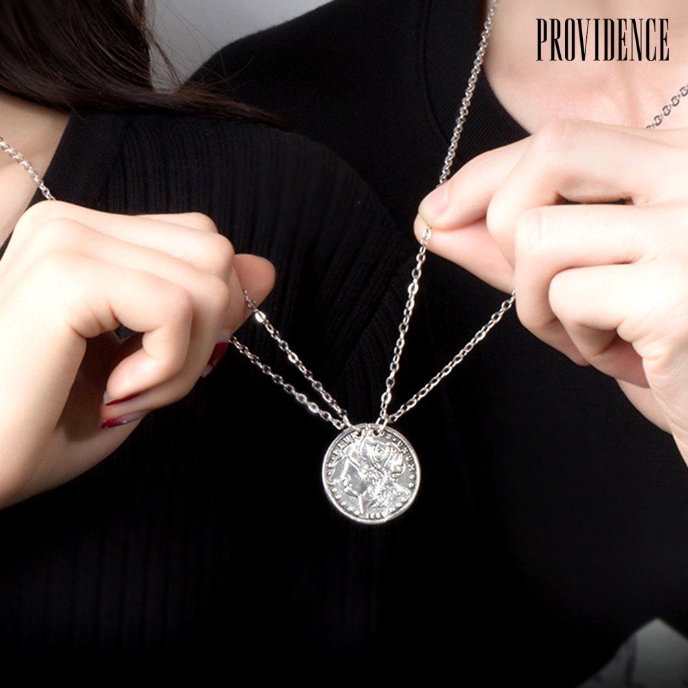 Providence 2Pcs Deer Puzzle Disc Pendant Alloy Clavicle Chain Necklace Couple Lover