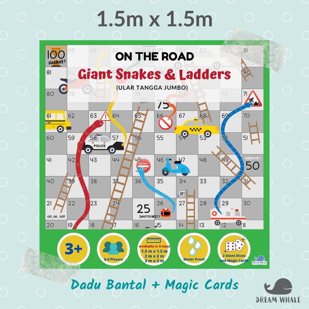 Ular Tangga Jumbo 1.5x1.5 m - Unicorn Dinosaurs Transportation Jungle - Dreamwhale