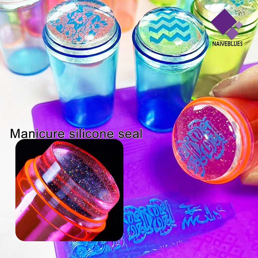 Naiveblue &gt; 1 Set Stempel / Cap Kuku Bahan Silikon Reusable Untuk Nail Art Wanita