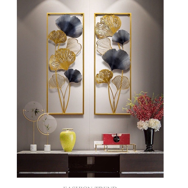 WallDecor Hiasan Dinding Sepasang Frame Metal Gold Daun Leaf Ginko Scandinavian/ WALL Decor Nordic