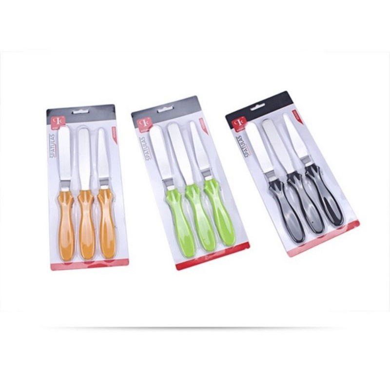 CAKE ICING CREAM BUTTERCREAM KUE SPATULA DEKOR KUE STAINLESS STEEL (1 SET ISI 3)