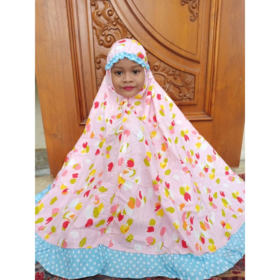 Mukena Anak Terbaru Kajep Motif Bunga Tulip Variasi Mukena Tali Karet