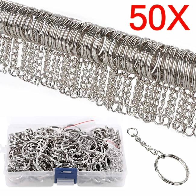 50pcs Gantungan Kunci Dengan Rantai Pendek / O Ring DIY Untuk Strap Handphone