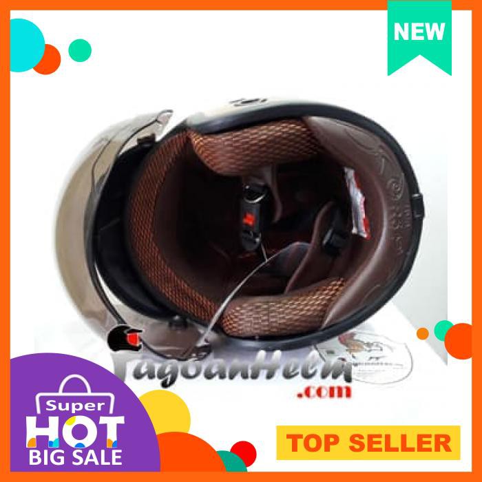 Mvstar Helm Retro Charlie | Brown Black | Visor Osbe Cembung Mode Bogo