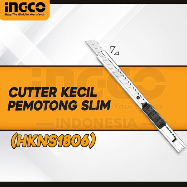 

Pisau Potong Cutter Slim INGCO HKNS1806 Knife Blade Kecil Box Cutter Small 9 Mm Retract Alat Pemotong Kertas PVC Kardus Nyaman Digenggam Auto Lock